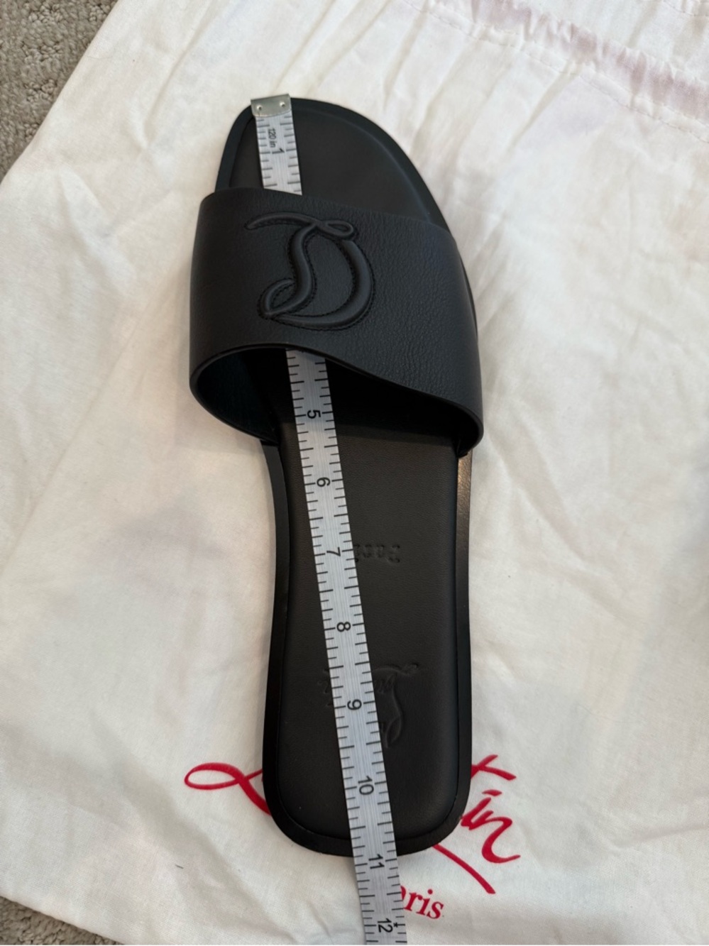 Christian Louboutin Black Embossed Logo Leather Flat Mule Sandal size 41 - Picture 9 of 12